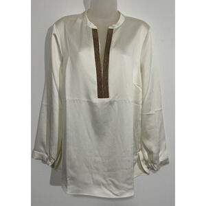 NEW Chicos Oversized Blouse Women M LS Ivory Metallic Detail $148 BlacLabel A46